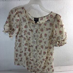 Ransom Girls Blouse Beige Floral Size S 7-8
